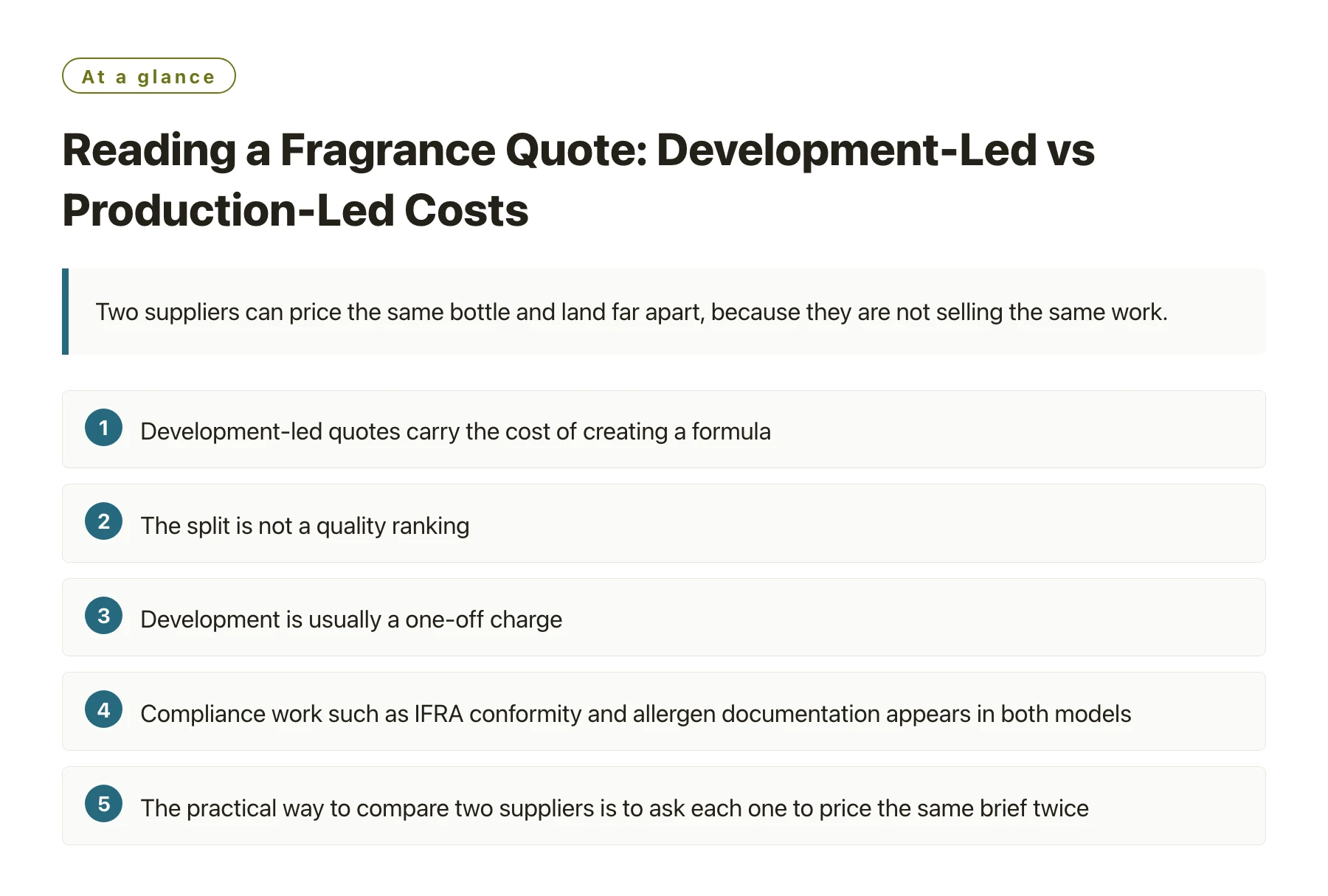 Reading a Fragrance Quote: Development-Led vs Production-Led Costs——全文要点速览